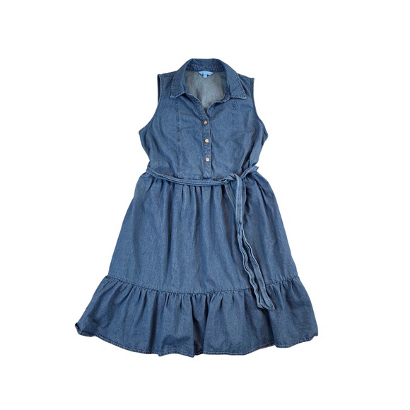Draper James Dresses & Skirts - Draper James RSVP Womens Blue Denim Sleeveless Tiered Shirt Dress Belted Waist L